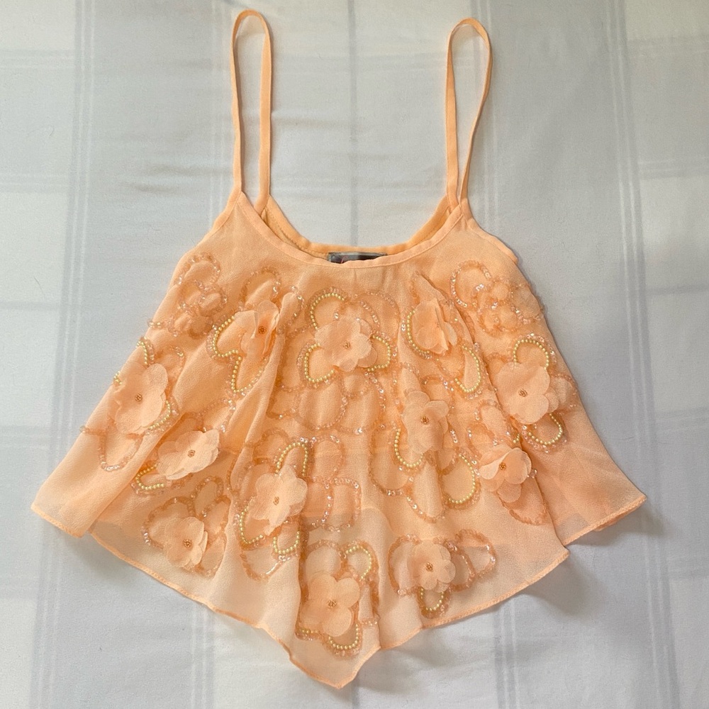Y2K Beaded Peach Tank Top With Sequins